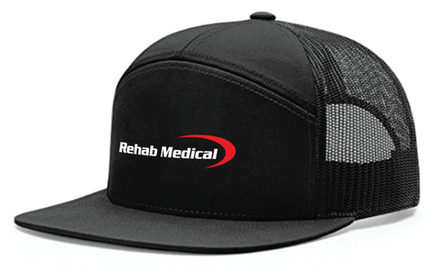 Rehab Medical - Premium 7-Panel Mesh Back Cap Flat Bill Trucker Hat with Snapback Closure